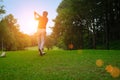 Blurred golfer playing golf in beautiful golf course in the evening golf course with sunshine Royalty Free Stock Photo