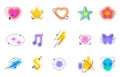 Blurred gradient shapes. Minimalist y2k aesthetic heart, retro butterfly and flower, sparkling star, blurry alien and Royalty Free Stock Photo