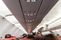 Blurred heads of people sitting on airplane Royalty Free Stock Photo