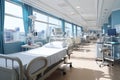 Blurred hospital and clinic backdrop offers a glimpse of medical activities dynamic nature