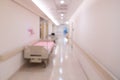 Blurred hospital indoor corridor hallway with beds as background for graphic pursuit