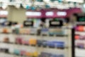 Blurred image a beauty stores with variety of prestige and mass cosmetics Royalty Free Stock Photo