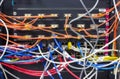 Blurred image Cable management inserver room A bad case of cable spaghetti, The worst cable mess Royalty Free Stock Photo