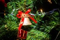 Blurred image of Christmas Decorations In Christmas Tree with copy space of blur light boken and people background. vintage tone Royalty Free Stock Photo