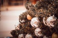 Blurred image of Christmas Decorations In Christmas Tree with copy space of blur light boken and people background. vintage tone Royalty Free Stock Photo