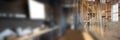 Blurred image of empty corporate office and wooden structures at construction site Royalty Free Stock Photo