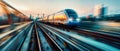 blurred image of a futuristic express train running over a rail