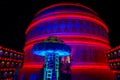 Blurred image, Howrah, West Bengal, India. View of decorated Durga Puja pandal, a temporary temple, Durga Puja festival at night Royalty Free Stock Photo