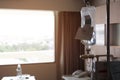 Blurred image, Infusion IV drip saline solution in patient room Royalty Free Stock Photo