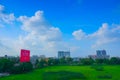 Blurred image, Kolkata, West Bengal, India. Kolkata cityscape , old and modern architecture of buildings, blue sky and white Royalty Free Stock Photo