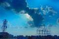 Blurred image, Kolkata, West Bengal, India. Kolkata cityscape , empty advertisement boards and hoardings with Sun, blue sky and Royalty Free Stock Photo