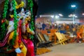 Blurred image, Kolkata, West Bengal, India. Lord Krishna playing flute and Radha smiling, terracotta dolls made in Krishnanagar