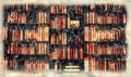 Blurred Image many old books on bookshelf in library Royalty Free Stock Photo