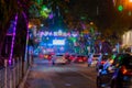 Blurred image, Park Street,Kolkata, India. Park street is decorated with diwali lights for the occassion of Diwali, deepabali or