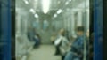 Blurred image of people in subway train. Royalty Free Stock Photo