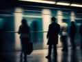 A blurred image of people walking in a busy subway station Royalty Free Stock Photo