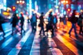 Blurred image of people walking in the city at night. Defocused background. Royalty Free Stock Photo