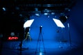 Blurred image of Professional video studio behind-the-scenes video footage behind silhouette production photography with a focus Royalty Free Stock Photo