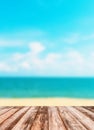 Blurred image of sea sky with wooden under