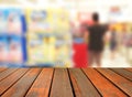 Blurred image wood table on bokeh light of department store in s