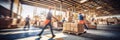 Blurred image of workers or warehouse employees in action, moving shipment boxes efficiently, showcasing the dynamics of Royalty Free Stock Photo