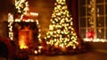 Blurred interior christmas. magic glowing tree, fireplace, gifts in  dark Royalty Free Stock Photo