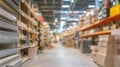 Blurred interior of a construction store, background for sale of finishings Royalty Free Stock Photo