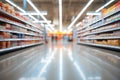 Blurred interior of a supermarket store aisle, creating an abstract backdrop Royalty Free Stock Photo