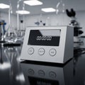 Blurred laboratory equipment like beakers and a microscope indicating Royalty Free Stock Photo