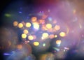 Blurred light at rainy season evening windows with rain drops  lamp light background abstract template Royalty Free Stock Photo