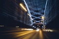 Blurred lights of night decorative lighting on bridge Royalty Free Stock Photo