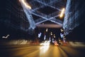 Blurred lights of night decorative lighting on bridge Royalty Free Stock Photo