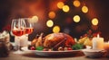 Blurred lights and table served for christmas dinner party at home Royalty Free Stock Photo