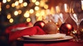 Blurred lights and table served for christmas dinner party at home Royalty Free Stock Photo