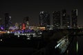 selective focus Blurred lights at twilights, city and office building, abstract background