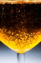 Blurred Liquid gold-yellow gasoline bubbles background on beer or champagne glass. Close up, macro shot. Soft focus photo Royalty Free Stock Photo