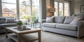 Blurred living room with grey sofas and coffee table Royalty Free Stock Photo