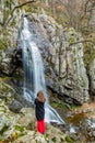Blurred waterfall and girl near Sofia, Bulgaria Royalty Free Stock Photo