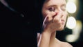 blurred makeup artist applying eye shadow Royalty Free Stock Photo