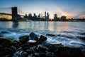 Blurred Manhattan skyline with Brooklyn Bridge Royalty Free Stock Photo