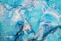 Blurred marbling in blue tones. Creative abstract background with  acrylic painted handmade surface. Royalty Free Stock Photo