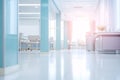 Blurred modern hospital corridor background. Abstract blurred clinic hallway interior. Entrance of medical emergency room in Royalty Free Stock Photo