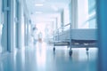 Blurred modern hospital corridor background. Abstract blurred clinic hallway interior. Entrance of medical emergency room in Royalty Free Stock Photo