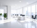 Blurred Modern Office Interior with Desks Computers and Plants Keywords: office, interior, modern, blurred, out of Royalty Free Stock Photo