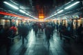Blurred motion of busy commuters during rush hour in an underground train station Royalty Free Stock Photo