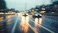 Blurred motion, city life, traffic, rain, speed generated by AI Royalty Free Stock Photo