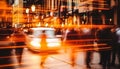 Blurred motion of city life, traffic rush hour, transportation crowd generated by AI