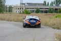 Blurred motion, defocus, noise, grain effect. A Subaru BRZ sport