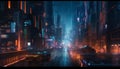 Blurred motion, glowing city life at night generated by AI Royalty Free Stock Photo