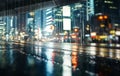 Blurred motion, rain, dusk, city lights, traffic generated by AI Royalty Free Stock Photo